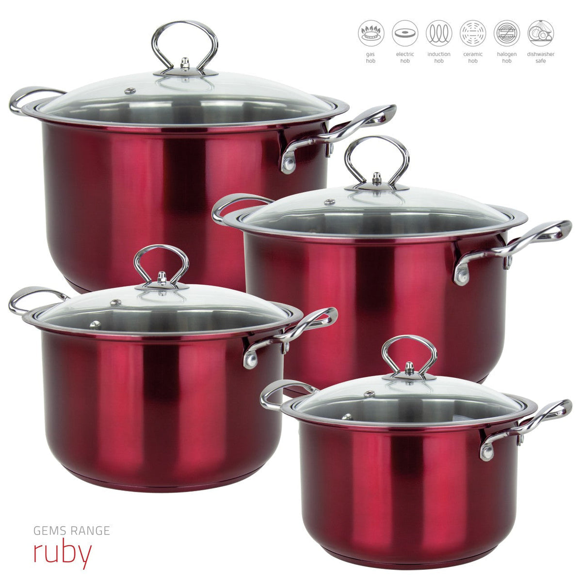 Sqprofessional Gems Stainless Steel Stockpot Set Of 4 Ruby 18 – 20 – 22 – 9577 (Big Parcel)