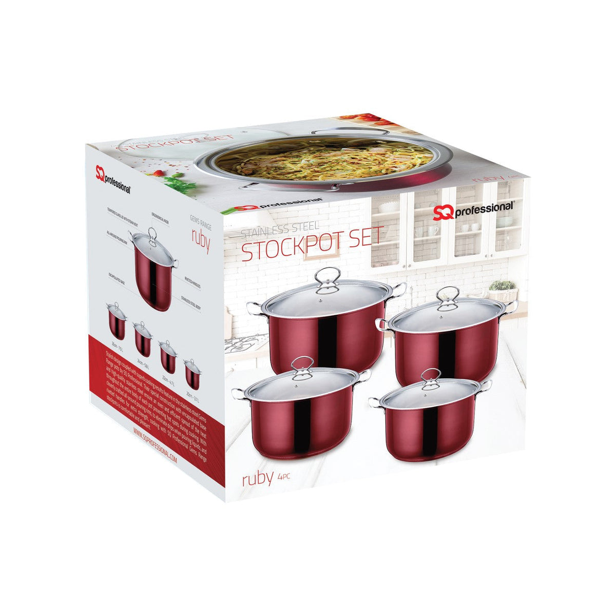 Sqprofessional Gems Stainless Steel Stockpot Set Of 4 Ruby 18 – 20 – 22 – 9577 (Big Parcel)