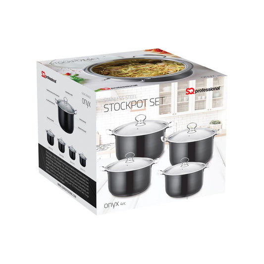 Gems Stainless Steel Stockpot Set 4Pc Onyx 3.7L- 4.7L-5.80L-7.5L Kitchen 9579
