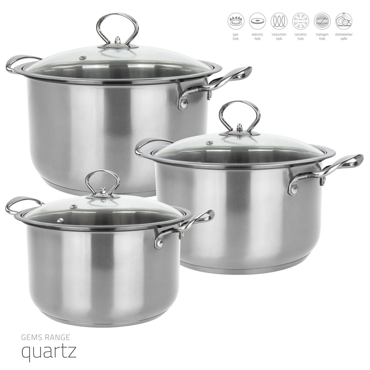 SQ Professional Gems Stainless Steel Stockpot Set 3pc Quartz 26-28-30cm 9580