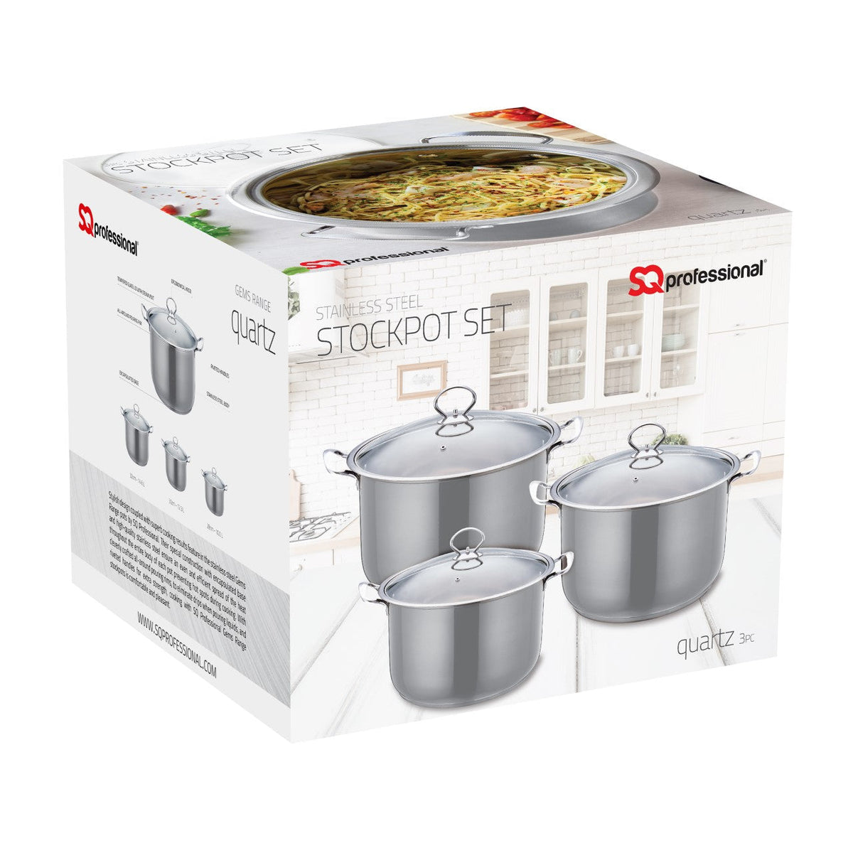 Sq Professional Gems Metallic Stockpot Set Of 3 Quartz 26 – 28