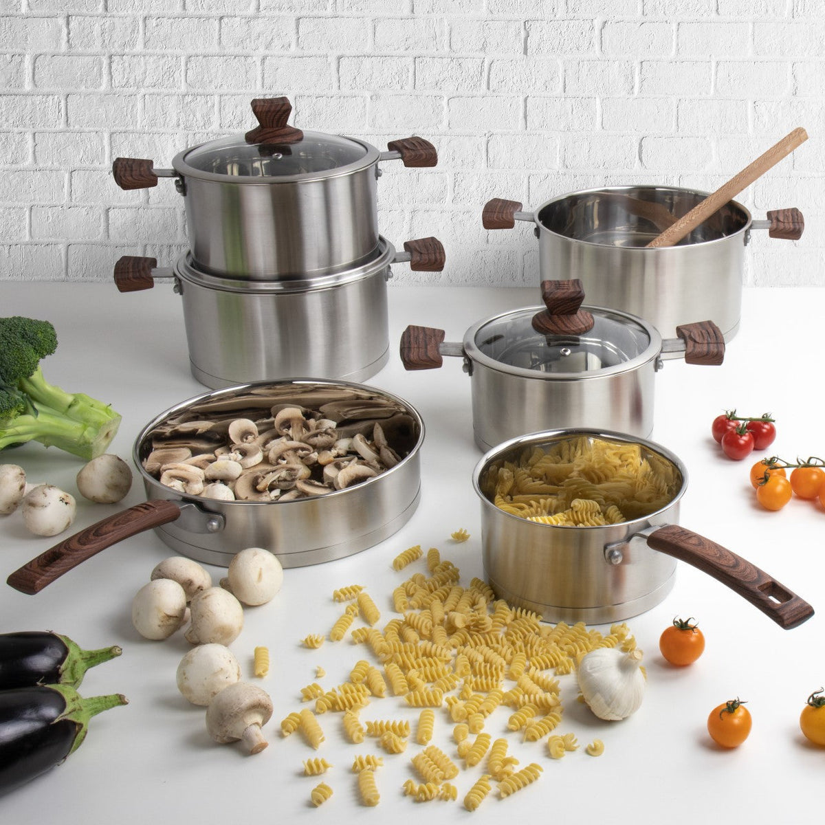 Sq Professional Lustro Touch Stainless Steel Cookware Set Of 6 Brown