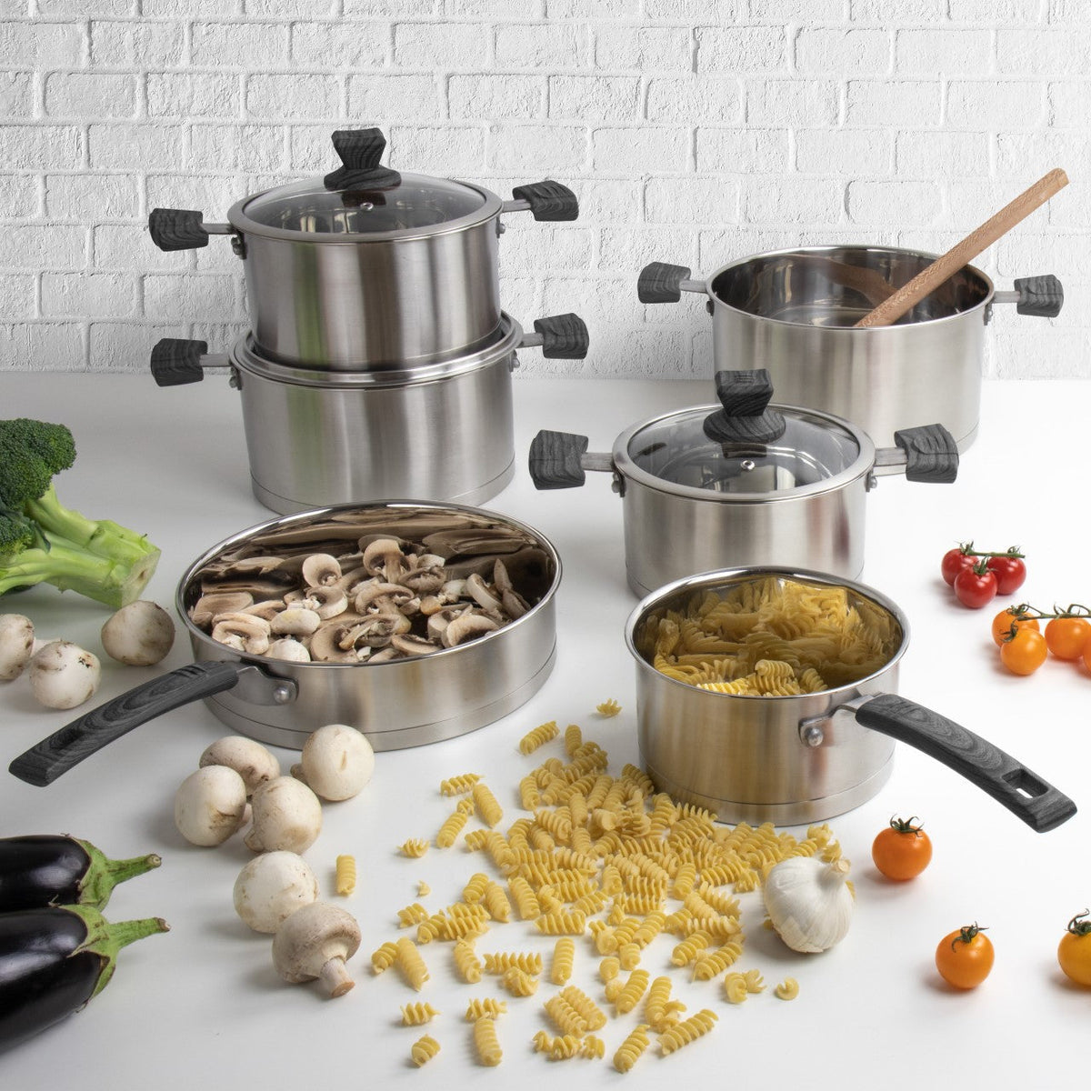 Sq Professional Lustro Touch Stainless Steel Cookware Set Of 6 Black