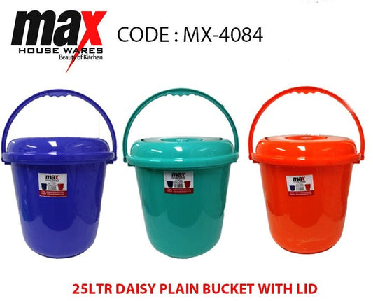 25 Litre Daisy Plain Bucket With Lid Assorted Colours MX4084