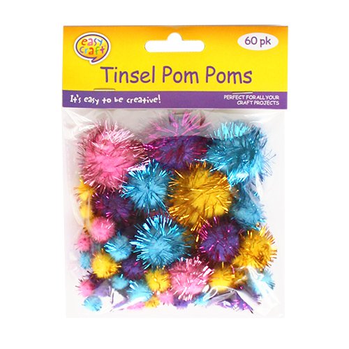Super Tinsel Pom Poms Pack ( Blue/Yellow/Pink )