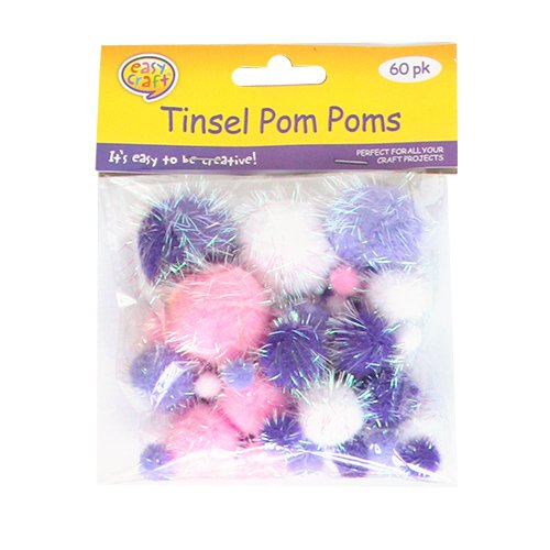 Tinsel Pom Pom Pack ( Purple/Pink/White)