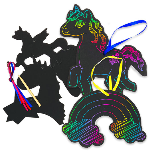Unicorn Scratch Art Shapes x 72 ( BULK BUY )