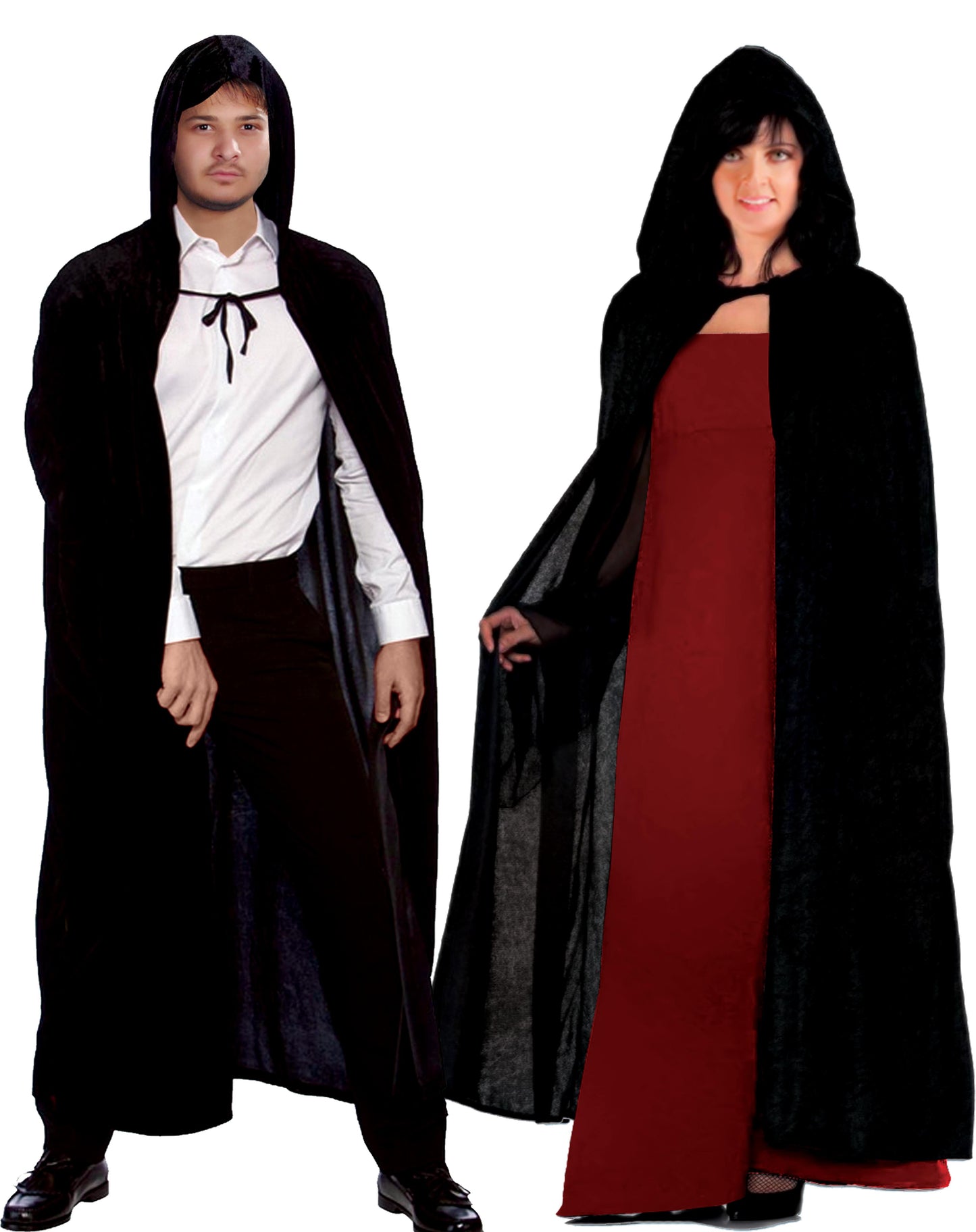 Unisex Black Satin Hooded Cape