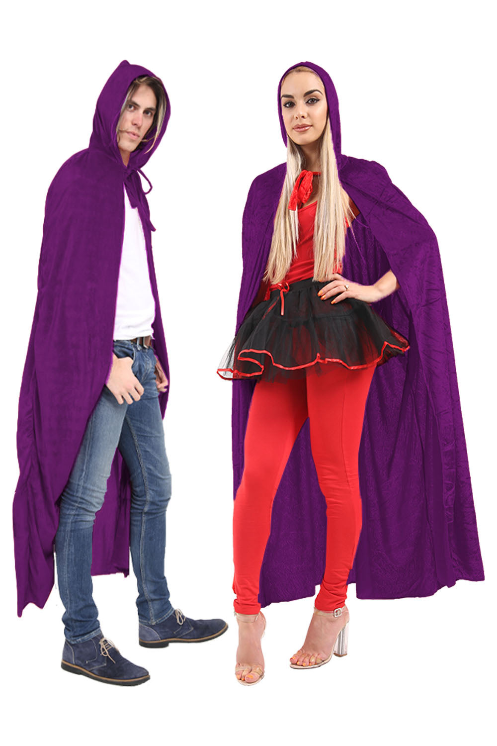 Unisex Purple Velvet Hooded Cape