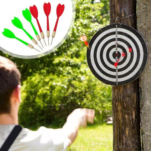 Full Size 17" Double Sided Dart Board with 6 Darts Complete Set plus Reverse Side Archery Style Target
