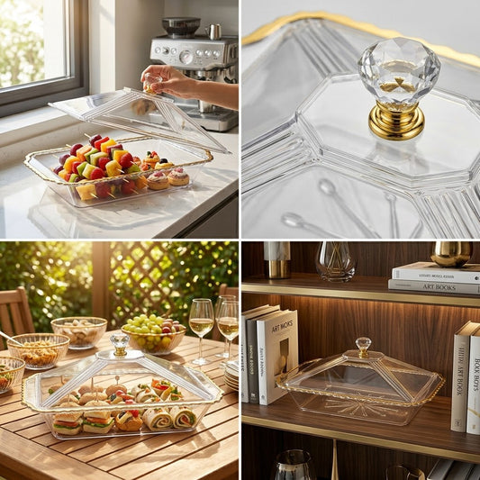 Clear Plastic Party Tray With Gold Lid, 683G