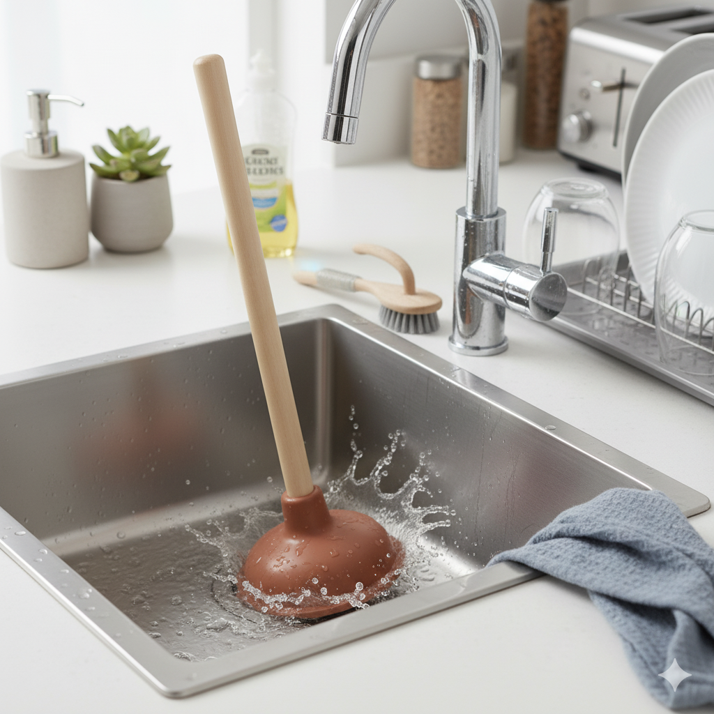 Bathroom Sink Toilet Plunger With Wooden Handle 2575