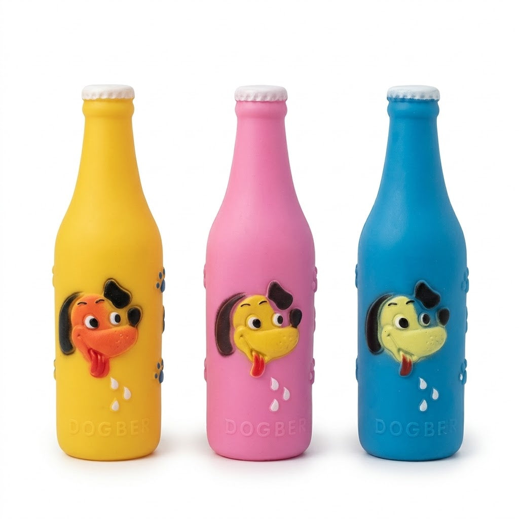 Squeaky Dog Beer Bottle Toy Assorted Colours
