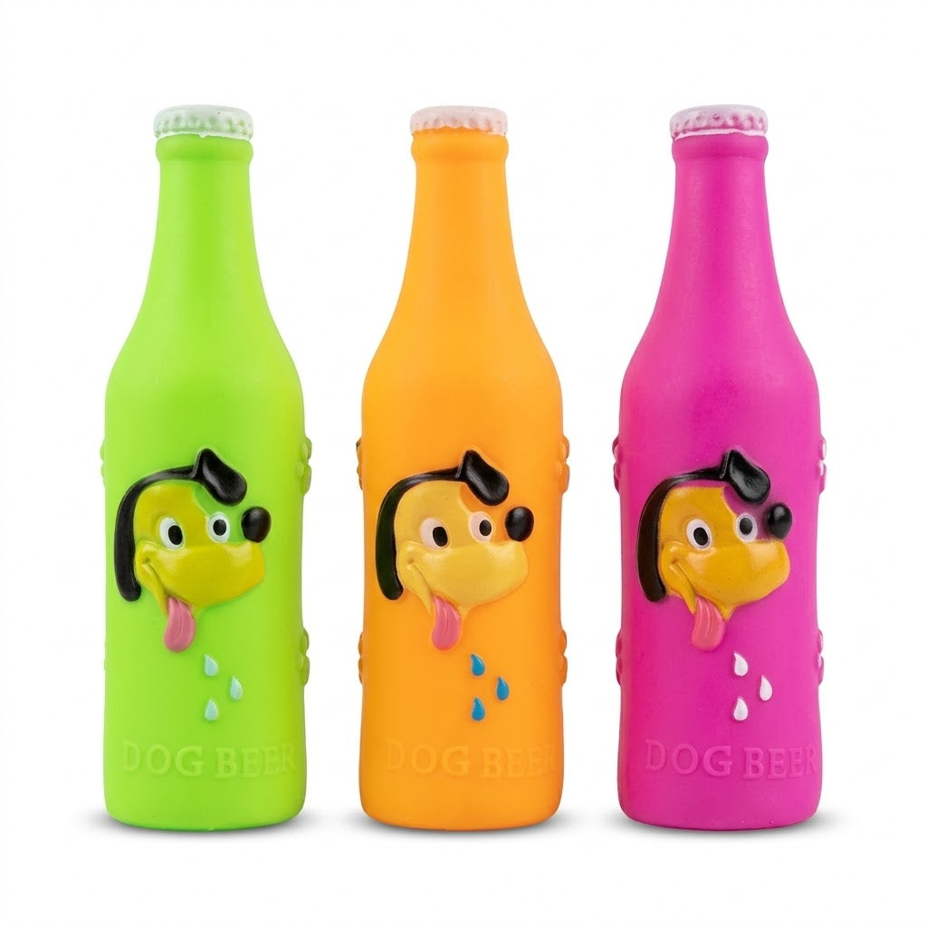 Squeaky Dog Beer Bottle Toy Assorted Colours