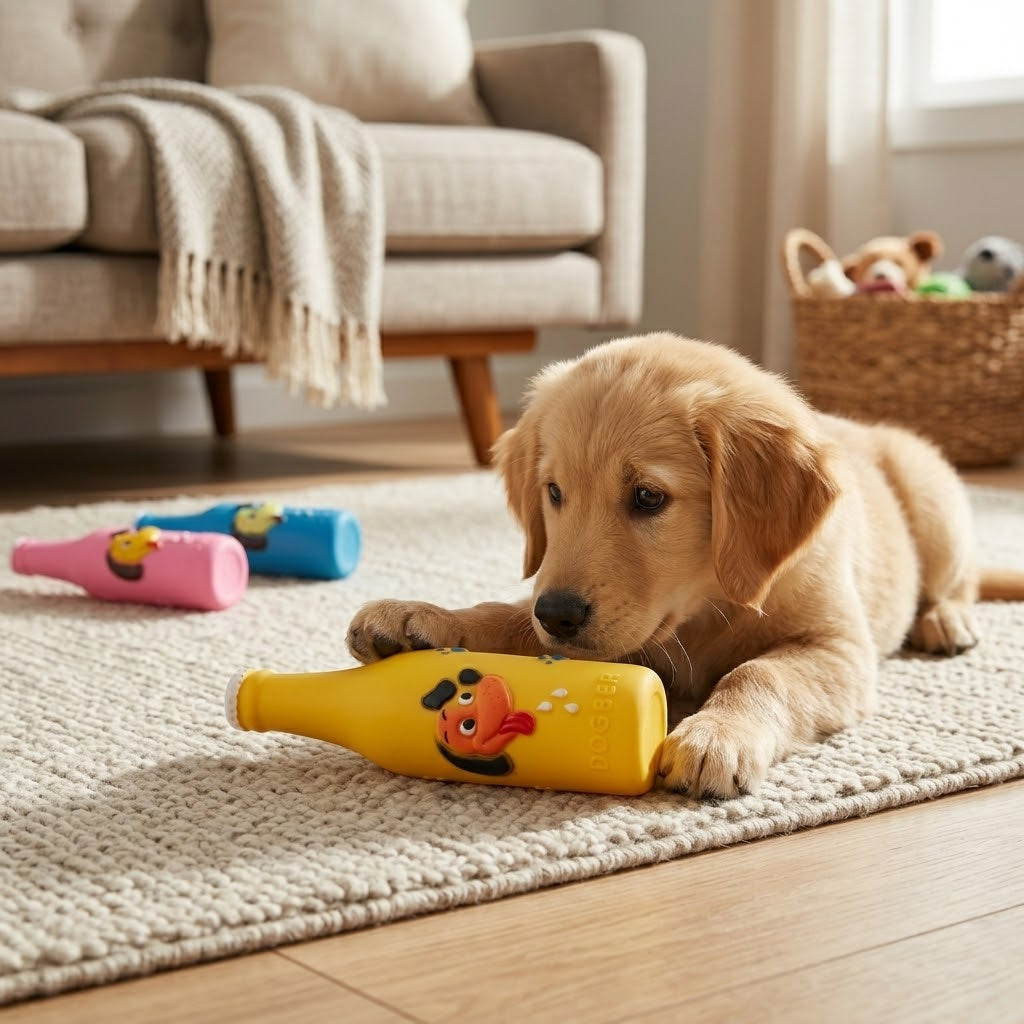 Squeaky Dog Beer Bottle Toy Assorted Colours