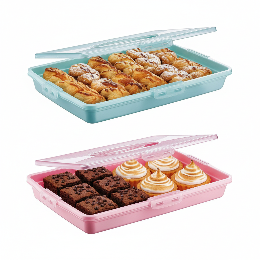 Plastic Cake Pastry Party Brownie Tray Storage Carry Box With Cover 45 X 30 X 10 Cm Assorted Colours