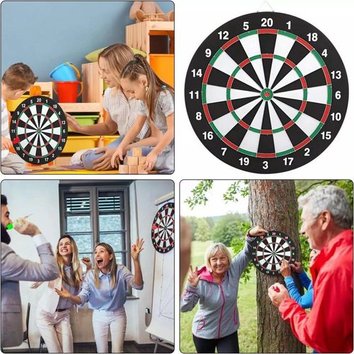 Full Size 17" Double Sided Dart Board with 6 Darts Complete Set plus Reverse Side Archery Style Target