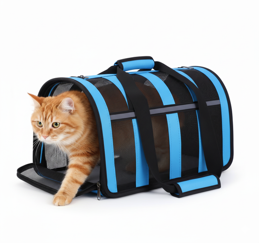 Pet Dog Cat Foldable Striped And Mesh Carrier Case With Handle And Shoulder Strap Assorted Colours