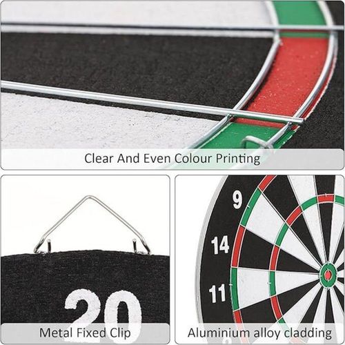 Full Size 17" Double Sided Dart Board with 6 Darts Complete Set plus Reverse Side Archery Style Target