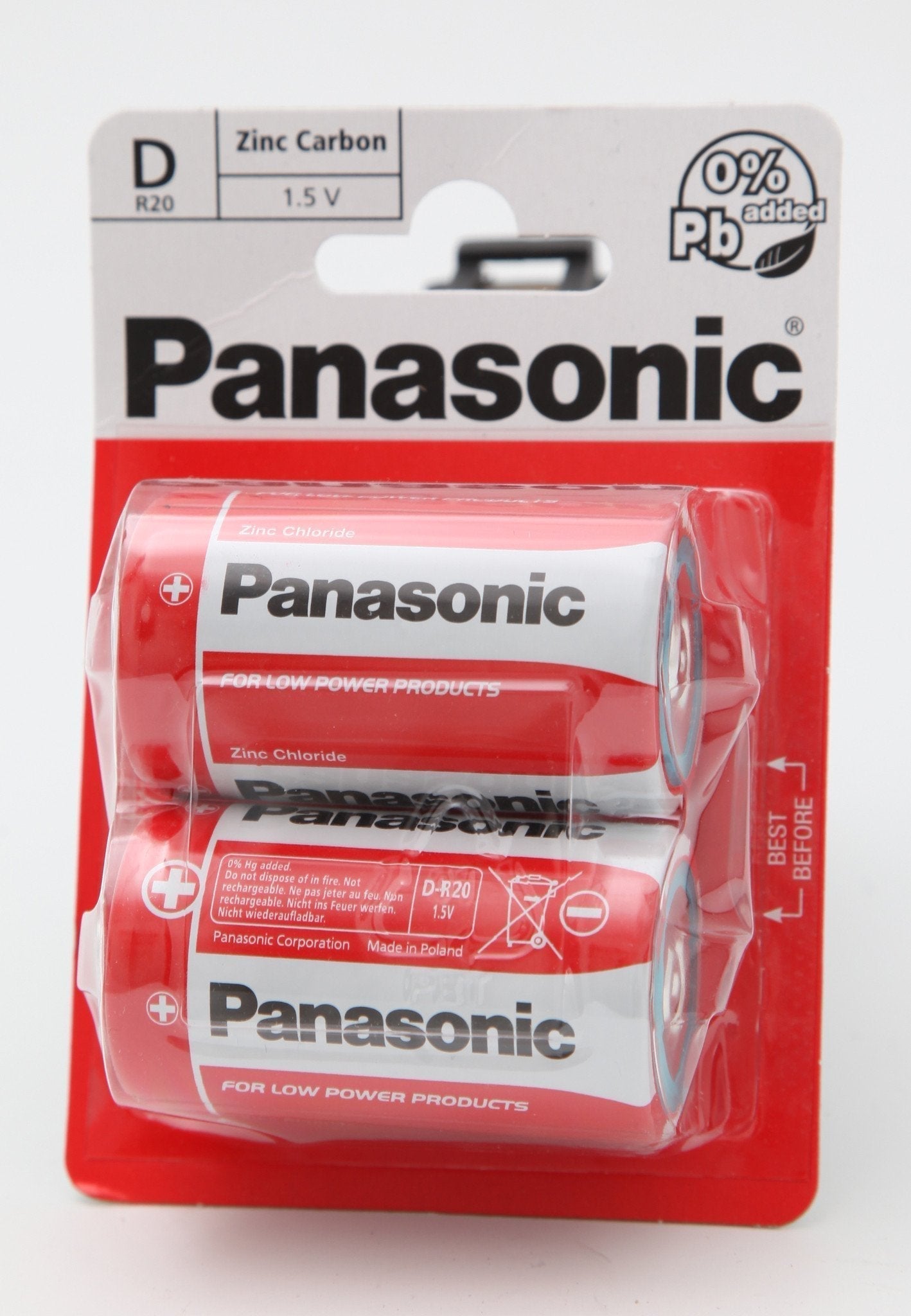2x Panasonic D Batteries Zinc Carbon R20 1.5V Battery PANAR20RB2 A