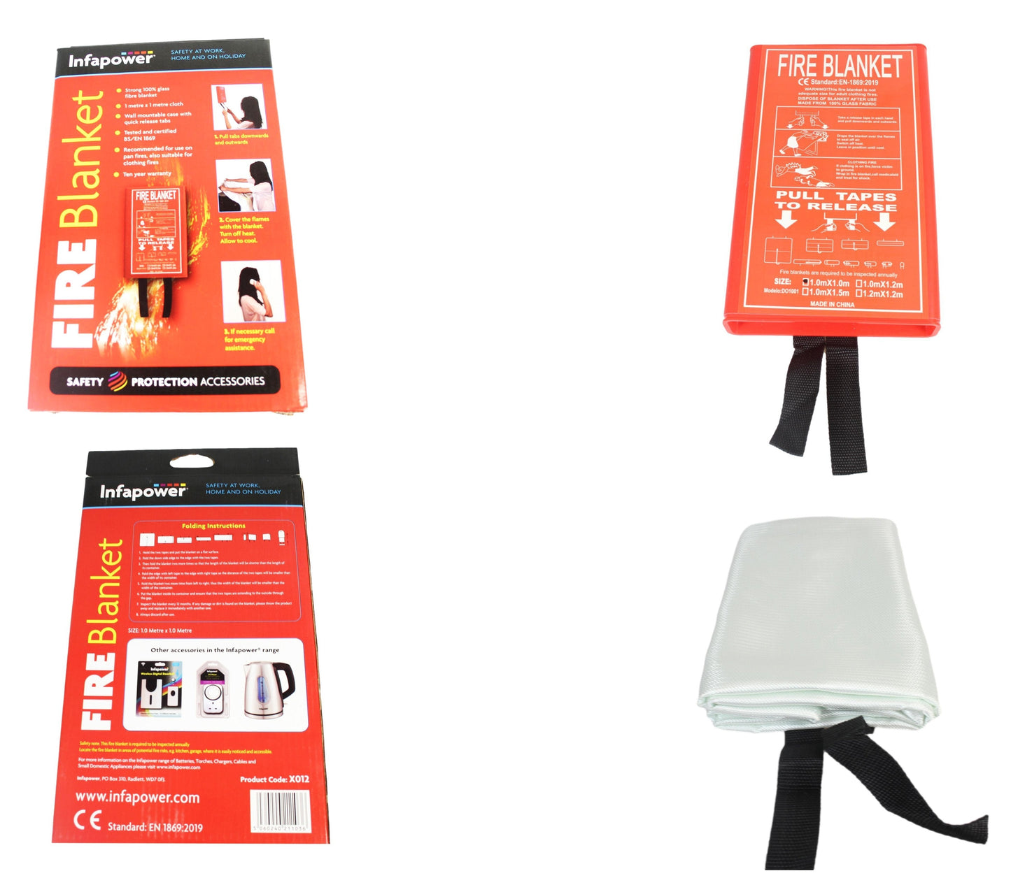 Fire Blanket For Emergency's Tested And Certified Strong 100% Glass Fibre Blanket 825g 1x1m Cloth x012