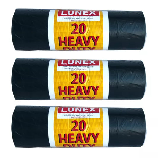 Black Heavy Duty Refuse Sacks Bin Bags Roll Of 20