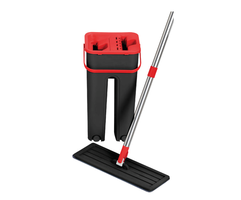 SQ Flat Mop Bucket Set Plastic 5L Black - Red 10608 A  (Big Parcel Rate)