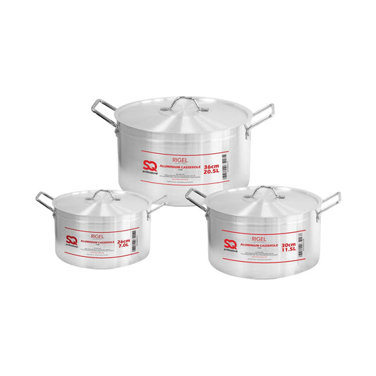 Aluminium Casserole 3 Piece Set Home Cooking Dish 36cm/ 30cm/ 26cm 1144 A  (Big Parcel Rate)