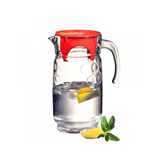 PB Glass Fancy Space Jug Water Drinking Glassware Jug Red Lid 1.65 Litre 43674 (Parcel Rate)