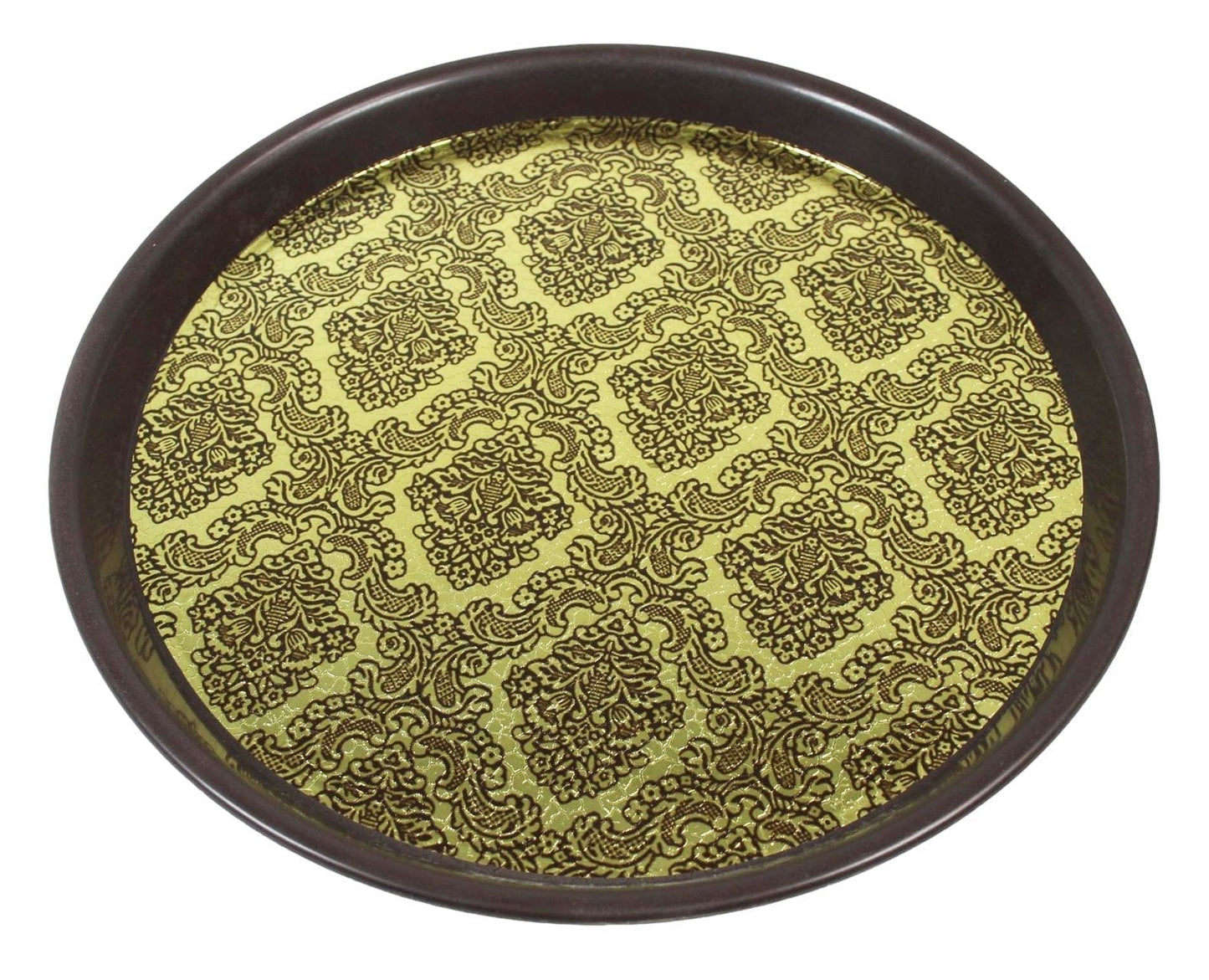 Round Plastic Serving Tray Bar Drinks Tray With Gold And Silver Print Design 27cm 6047 A  (Parcel Rate)