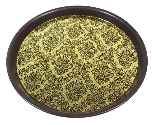 Round Plastic Serving Tray Bar Drinks Tray With Gold And Silver Print Design 27cm 6047 A  (Parcel Rate)