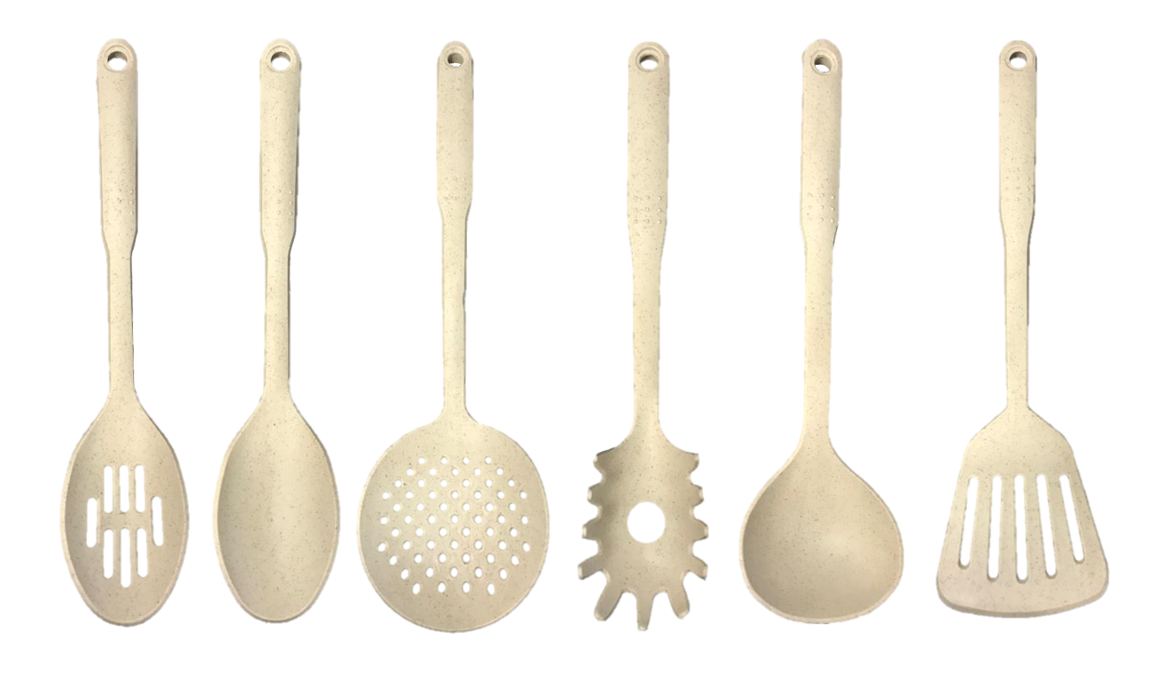 Plastic Assorted Kitchen Cooking Utensils Speckled Cream 30 cm Set of 6 7170 (Parcel Rate)