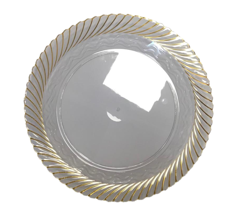 Round Clear Plastic Serving Tray with Golden Rim 35 cm 7179 (Parcel Rate)