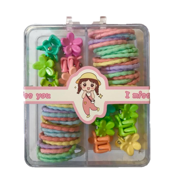 Children's Assorted Hair Accessories Clips and Elastic Bands 1.5 - 2 cm Assorted Colours 7335 (Parcel Rate)