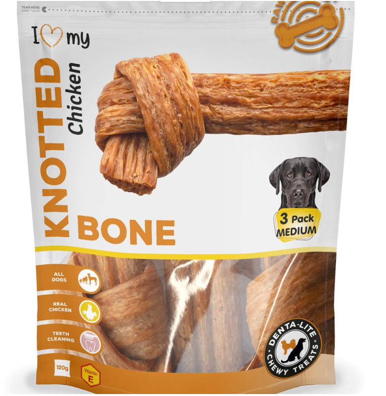 Pet Dog Treats Knotted Bone Chicken Medium 3pc 75684 (Parcel Rate)