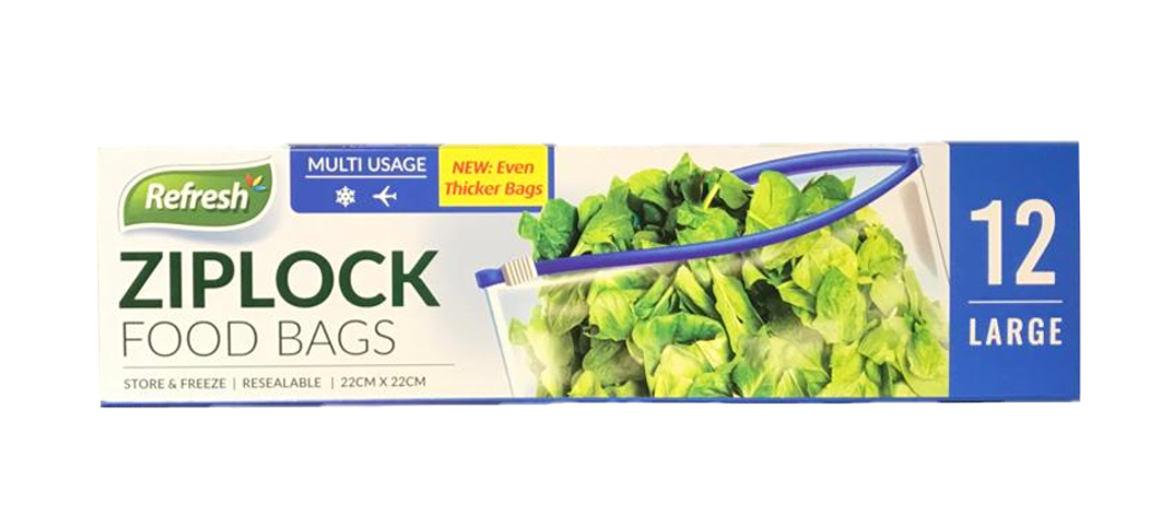 Large Ziplock Food Storage Bags 22 x 22 cm Pack of 12 FDZIP1 (Parcel Rate)