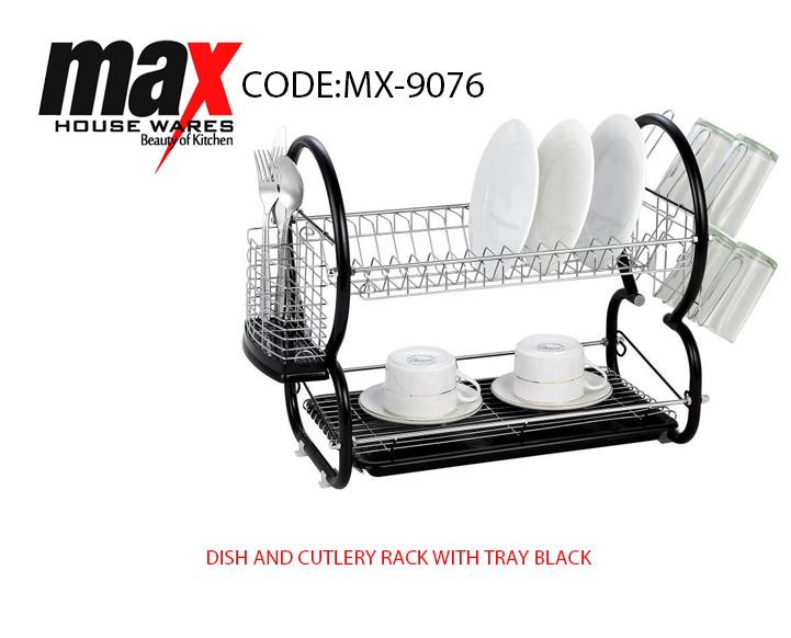 Kitchen Dish Glasses And Cutlery Rack With Tray Black MX9076 (Parcel Rate)