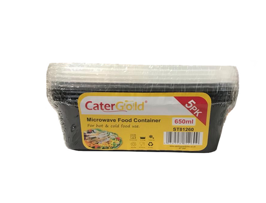 CaterGold Black Base Plastic Food Storage Containers 650cc Pack of 5 ST81260 (Parcel Rate)