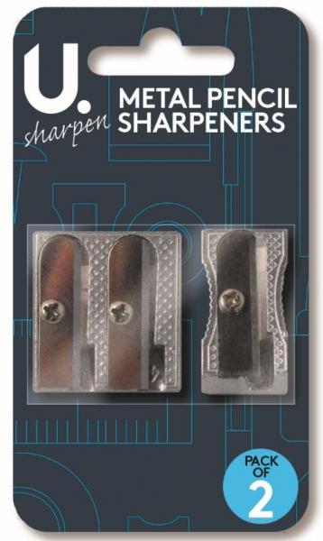 Metal Pencil Sharpeners Pack of 2 11.5 x 6.5 x 1.5cm P2675 (Large Letter Rate)