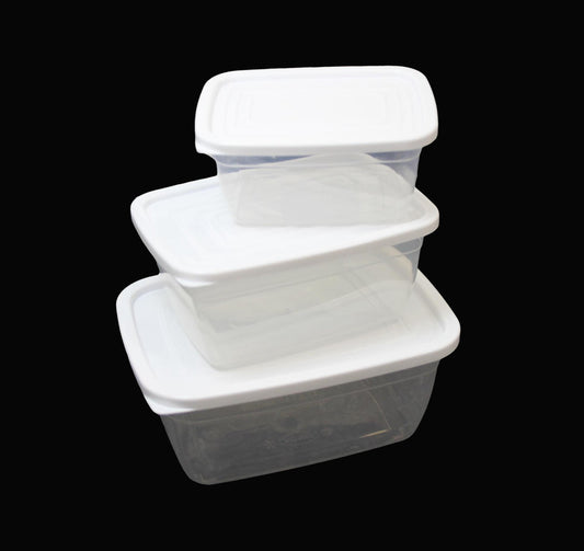 3 Pack Plastic Clear Storage Containers 0.6 / 1.0 / 1.5 Litre Assorted Colours SKB004 (Parcel Rate)