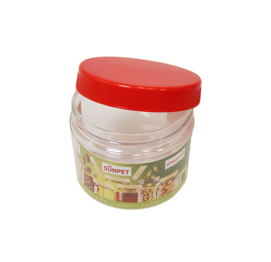 Kitchen Household Storage Plastic Clear Food Jar Red Lid 200ml 4 Pack ST1592 (Parcel Rate)